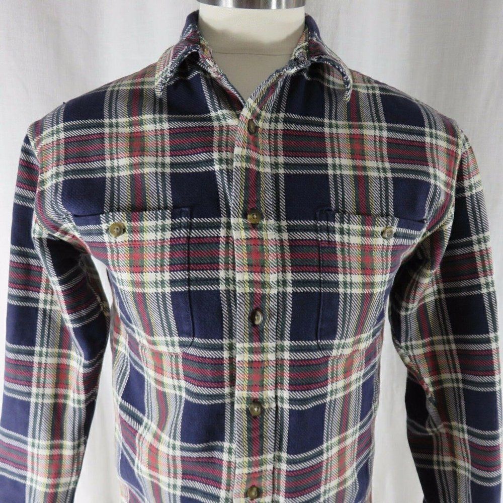 Vintage Eddie Bauer M Heavy Twill Red Blue Green Plaid Button Front Shirt